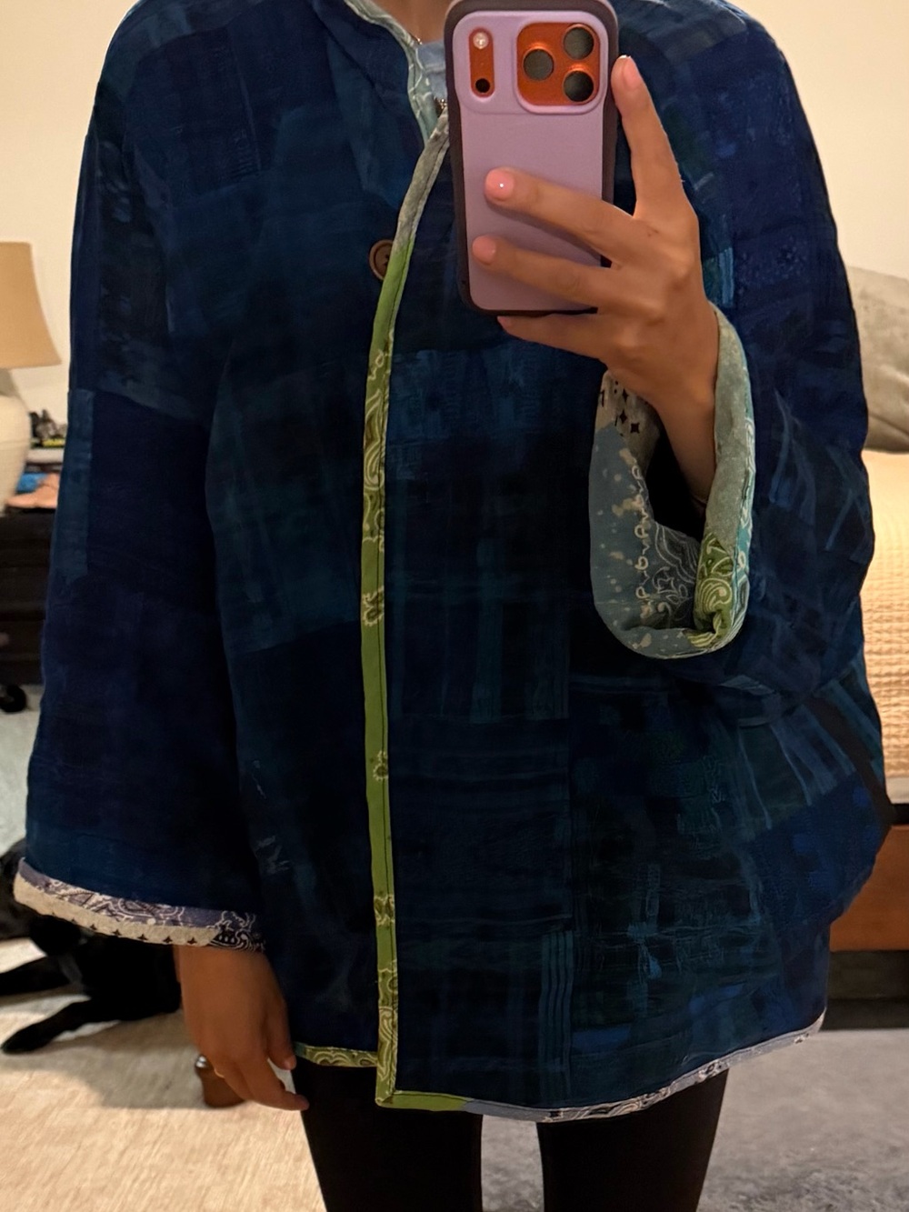 Mandriana bandana shop Delrose
Patchwork Blue Jacket with bandana trim